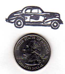 1939 Chevrolet Coupe stamp image (US quarter for
          scale)